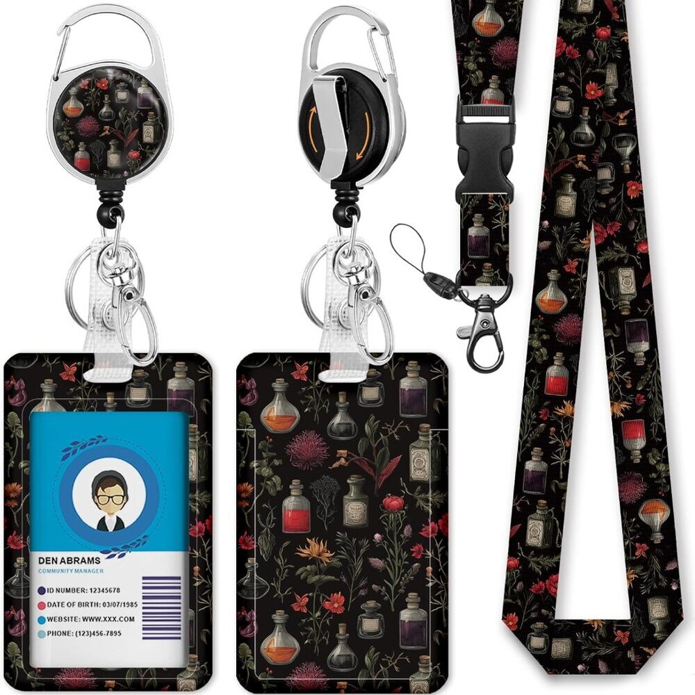 Magic Vials Lanyards for Id Badges, Plant Flower ID Badge Holder with Retractabl